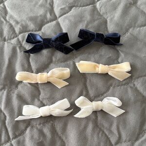 Elegant Kids Bow Hair Clips Set - Navy and Cream